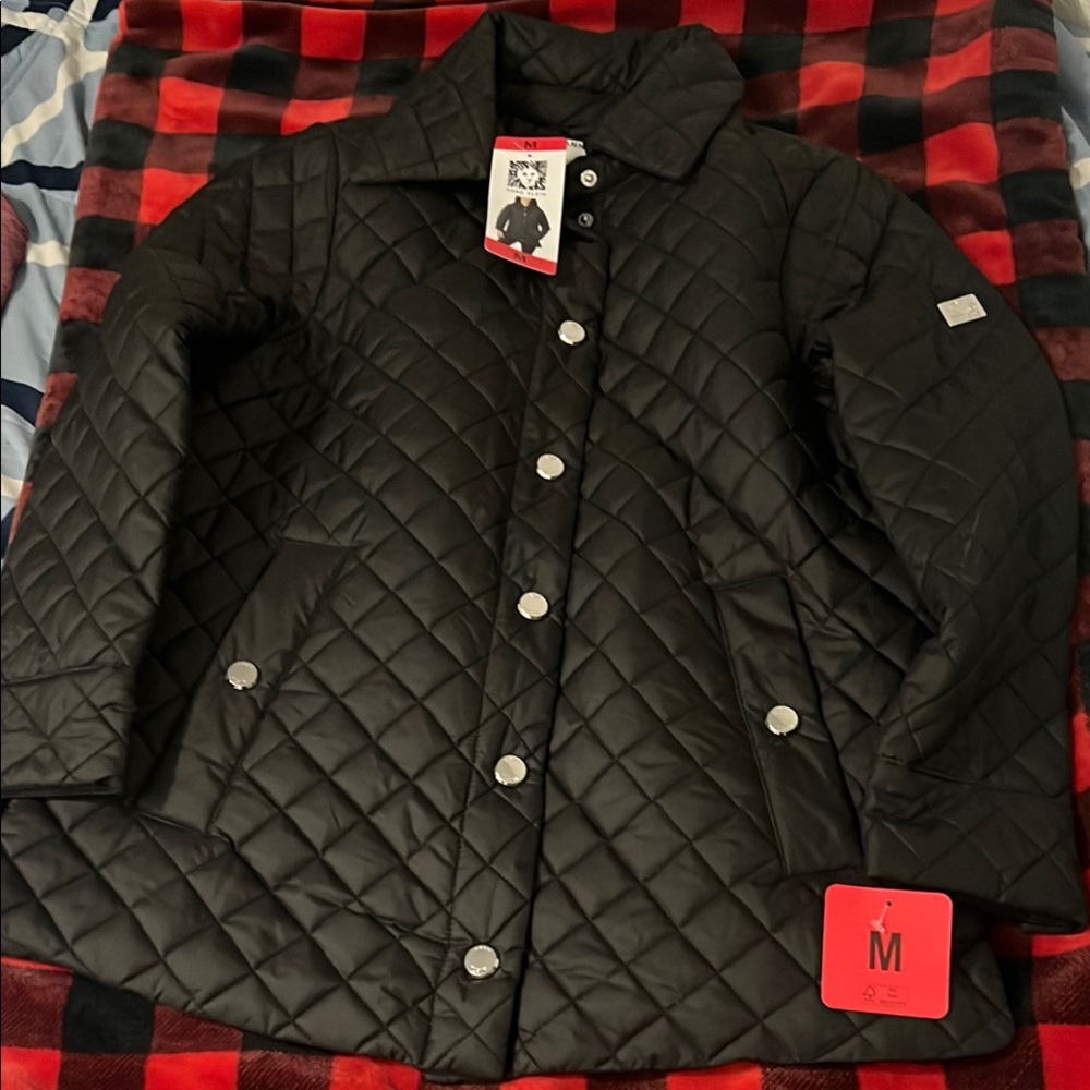 Anne Klein Black Puffer Jacket Lightweight Quilted Design